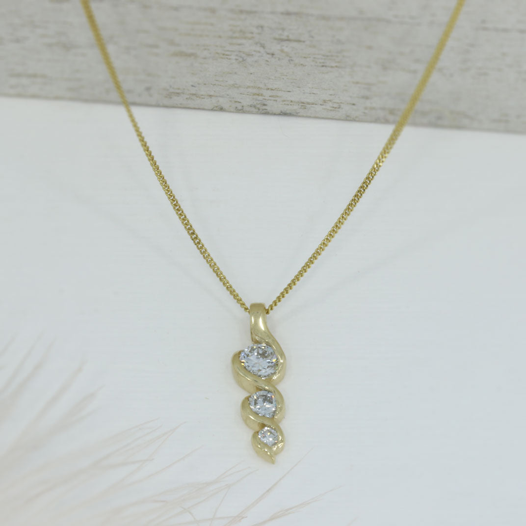9ct Yellow Gold Lab Grown 3 Stone Diamond Drop Pendant 0.47ct on 20" 9ct Chain