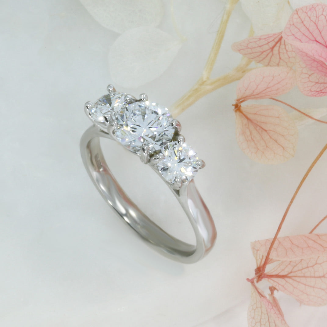 9ct White Gold 3 Stone Certified Laboratory Grown Diamond Ring 2.02ct