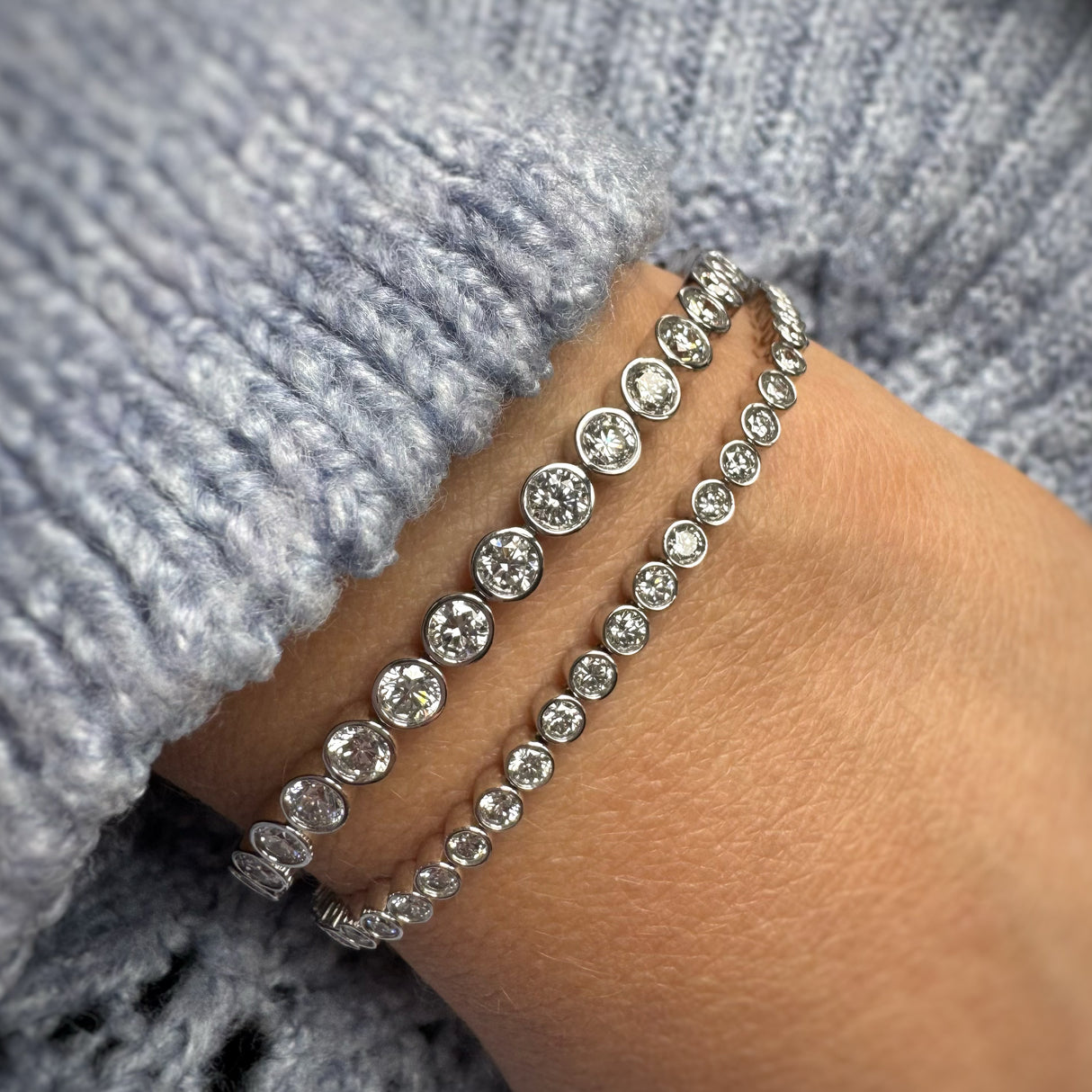 9ct White Gold Rub Over Set Line Bracelet Lab Grown Diamonds 3ct