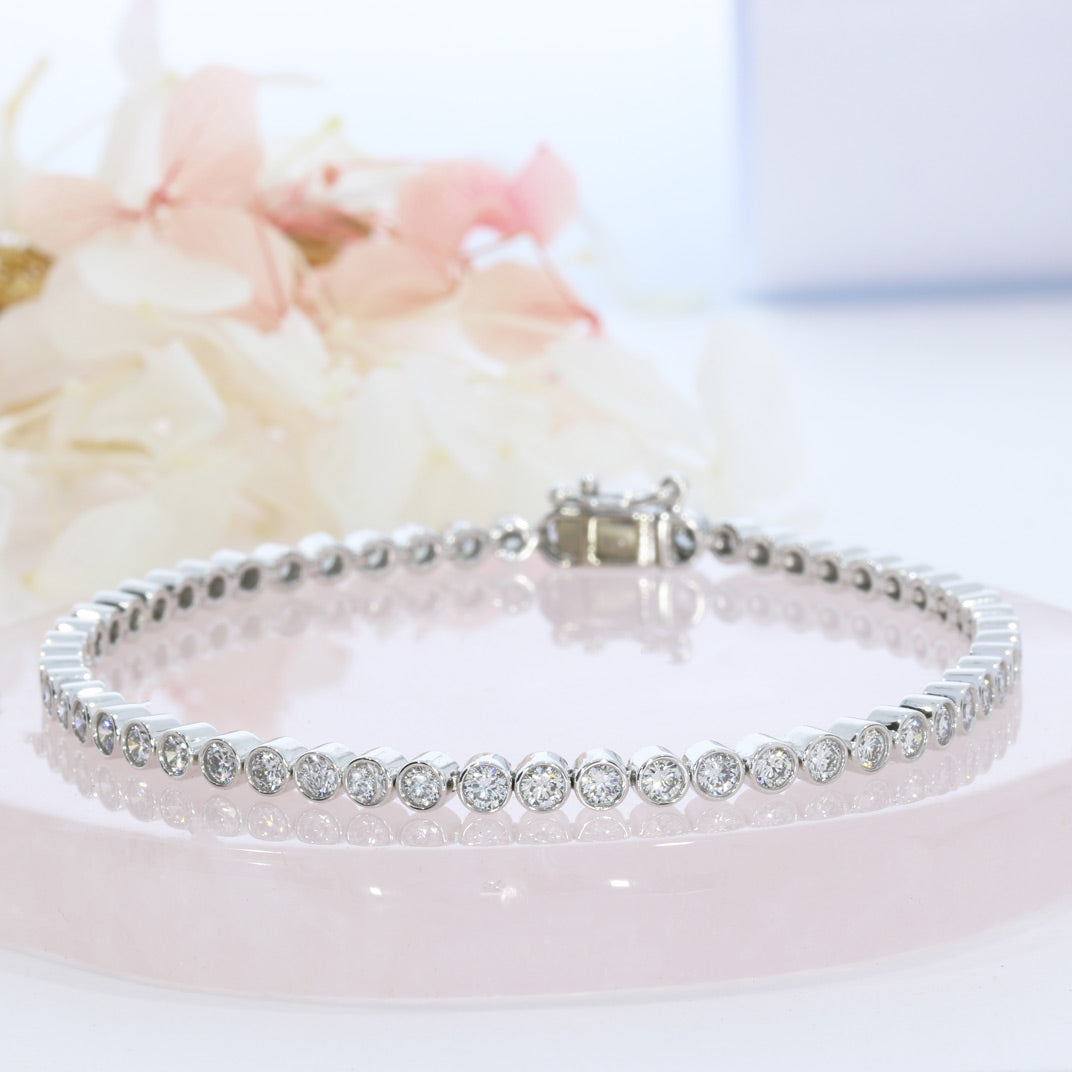 9ct White Gold Rub Over Set Line Bracelet Lab Grown Diamonds 3ct