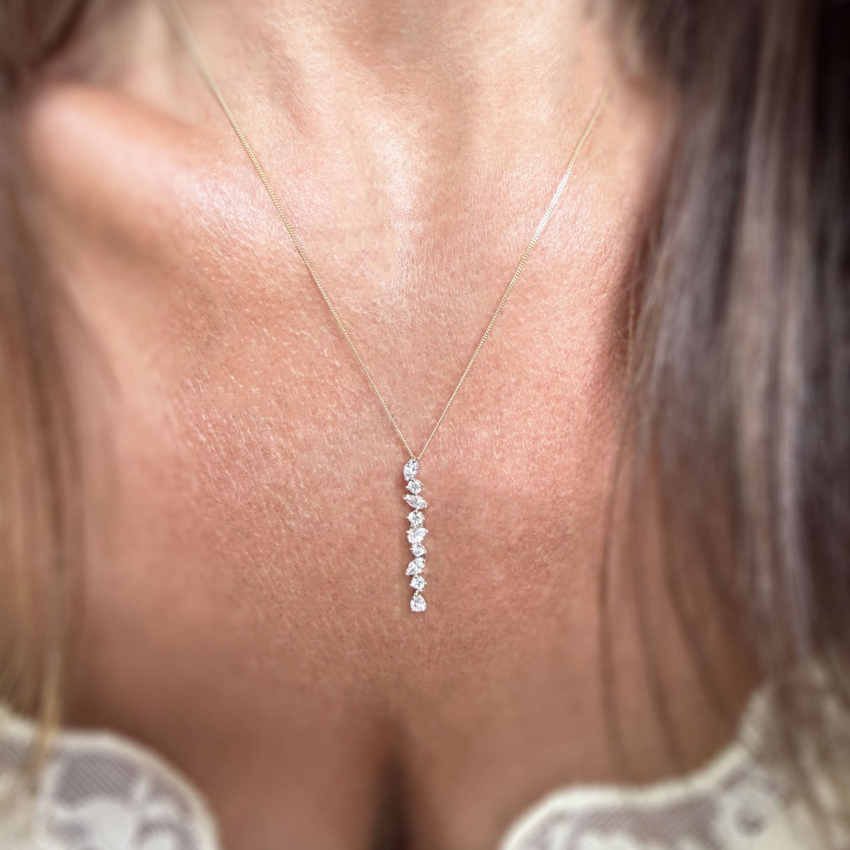 9ct Gold Lab Grown Diamond Fancy Drop Pendant 0.87ct on a 20inch 9ct Chain