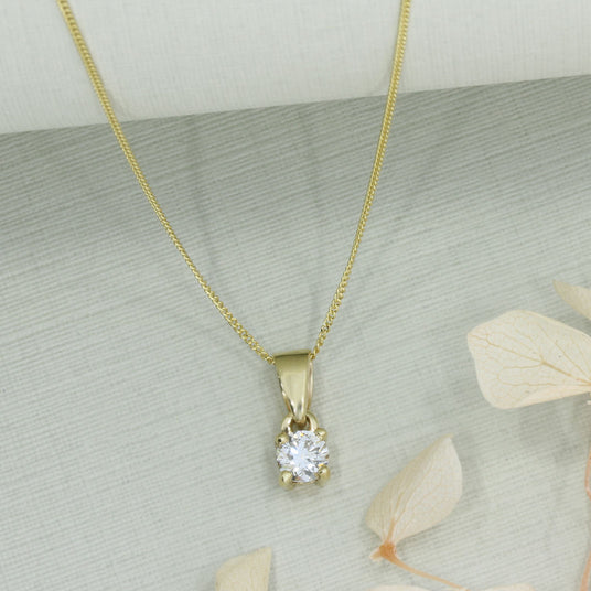 9ct Gold 4 Claw Set Lab Grown Diamond Single Stone Pendant 0.34ct On a 20inch Chain
