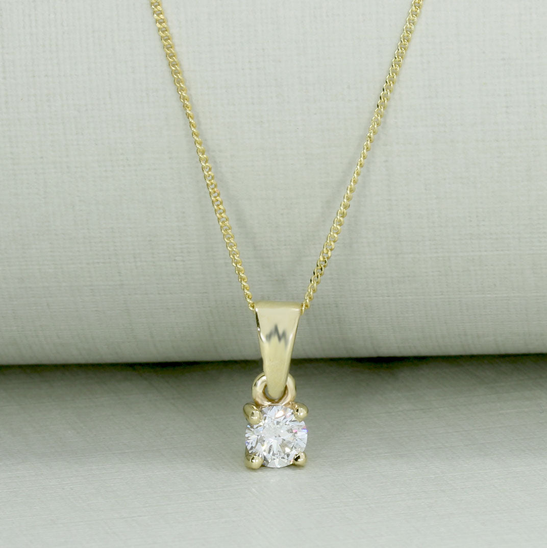 9ct Gold 4 Claw Set Lab Grown Diamond Single Stone Pendant 0.34ct On a 20inch Chain