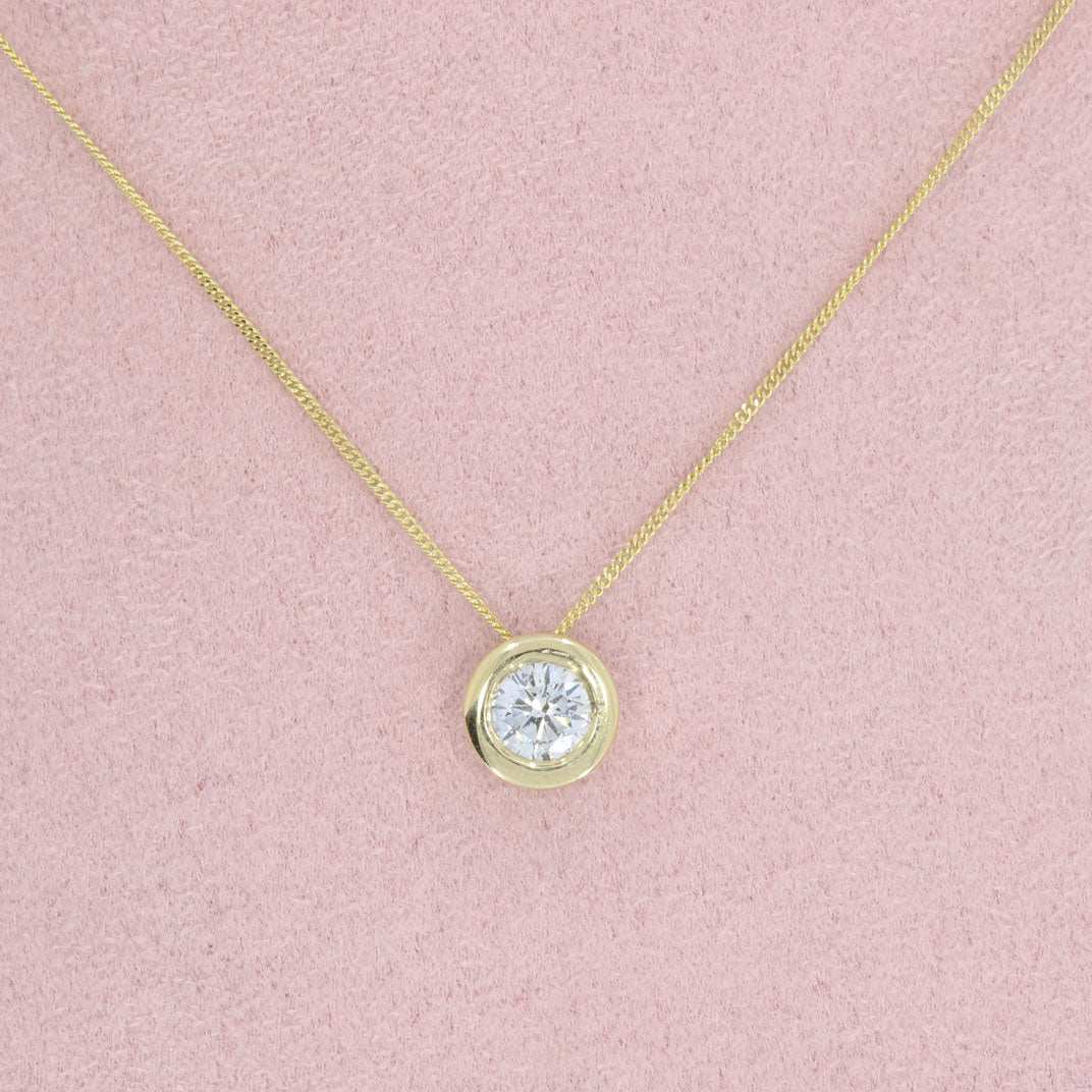 9ct Gold Rubover Set Lab Grown Diamond Slider Pendant 0.50ct on a 9ct 20inch Chain