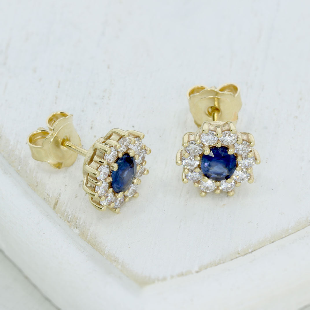 9ct Gold Sapphire & Lab Grown Diamond Cluster Earrings