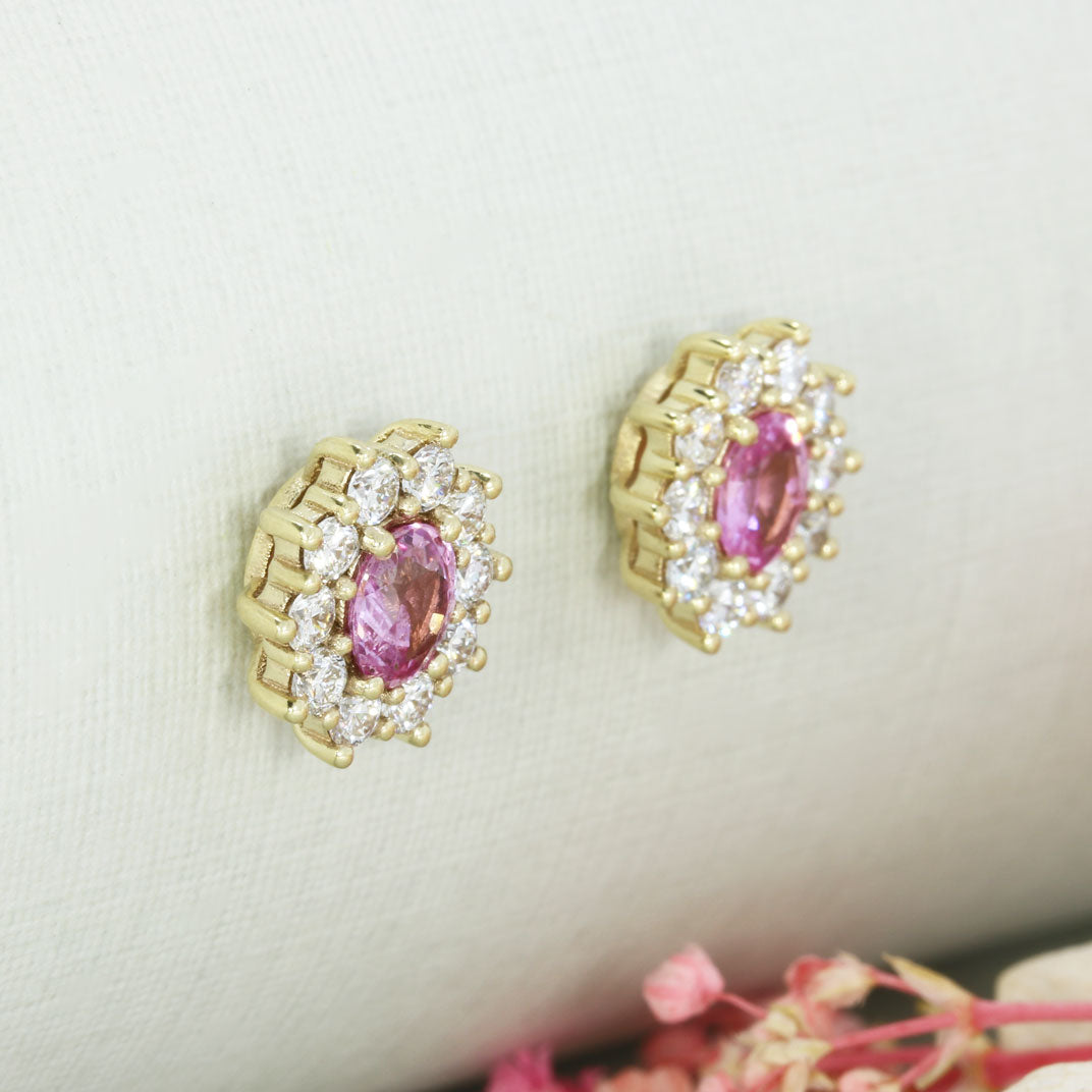 9ct Gold Pink Sapphire & Lab Grown Diamond Cluster Earrings
