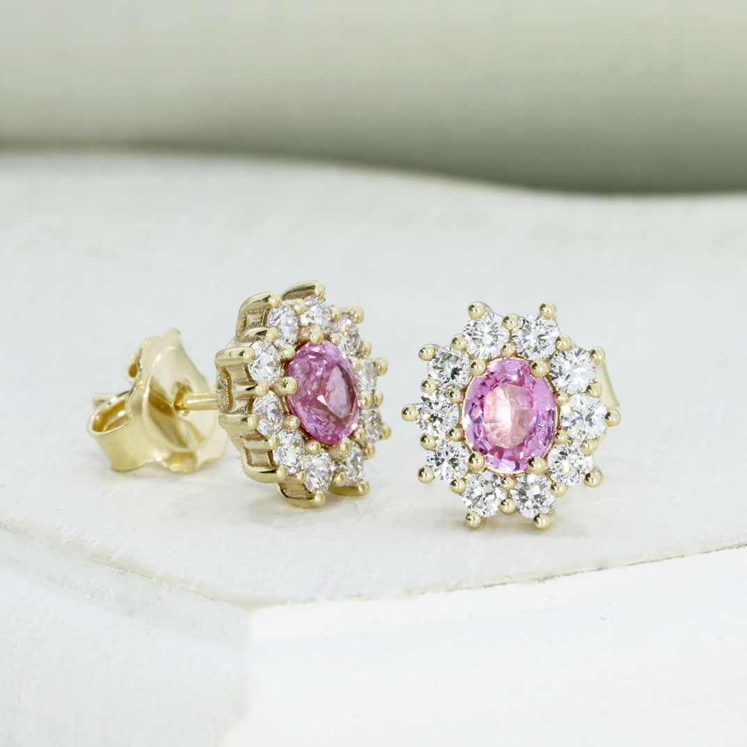 9ct Gold Pink Sapphire & Lab Grown Diamond Cluster Earrings