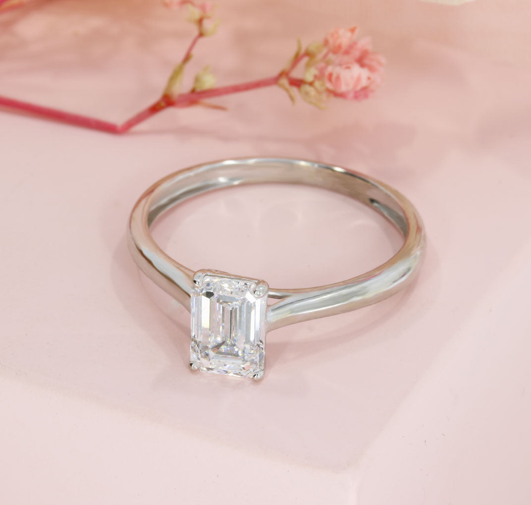 9ct Gold Claw Set Emerald Cut Lab Grown Diamond Solitaire Ring 1.00ct
