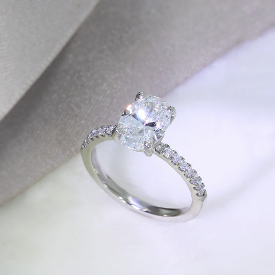Platinum Certified Oval Lab Grown Diamond Solitaire Ring with Stone Set Shoulders