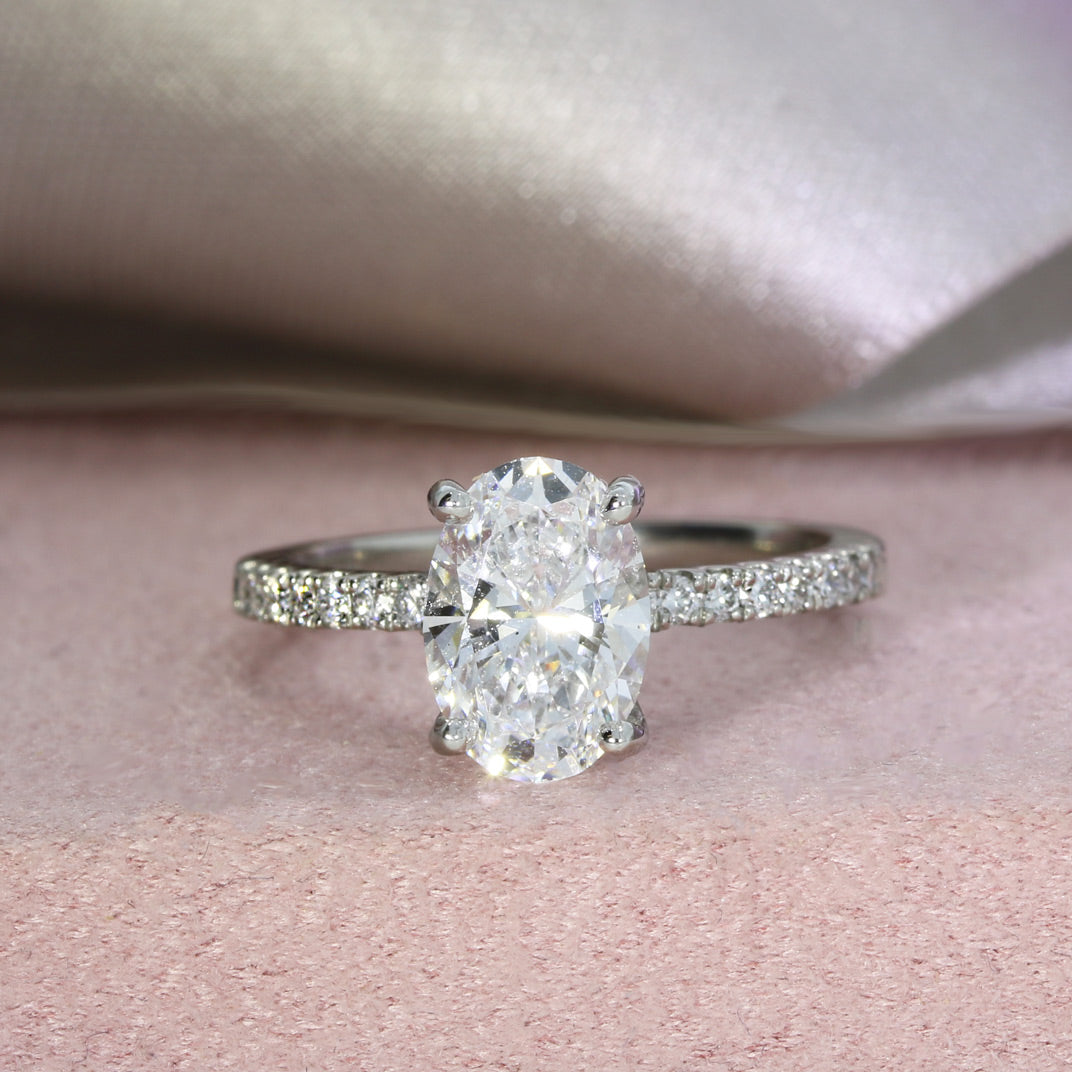 Platinum Certified Oval Lab Grown Diamond Solitaire Ring with Stone Set Shoulders