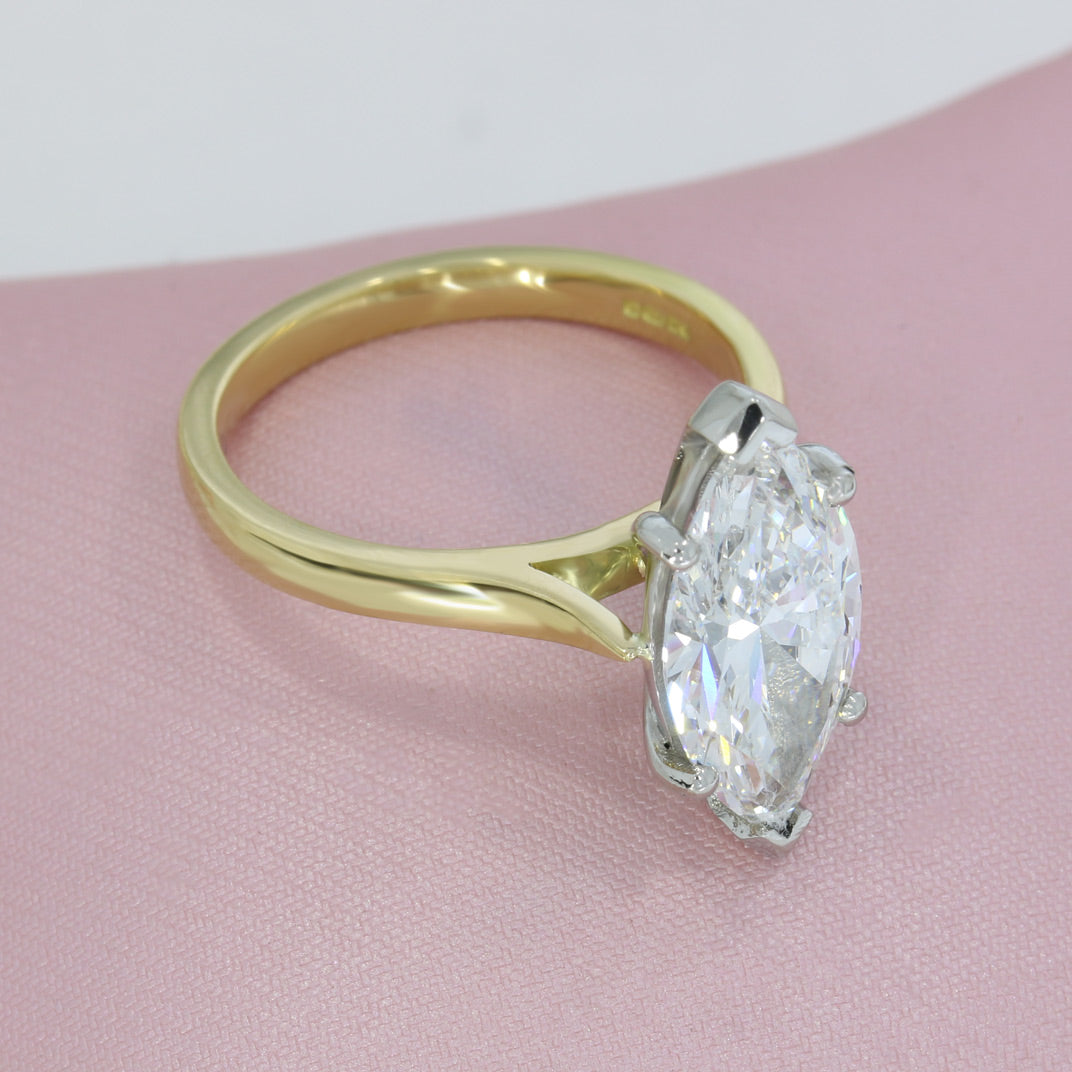 18ct Yellow & Platinum Certified Marquise Shape Lab Grown Diamond Ring 2.98ct D VS1