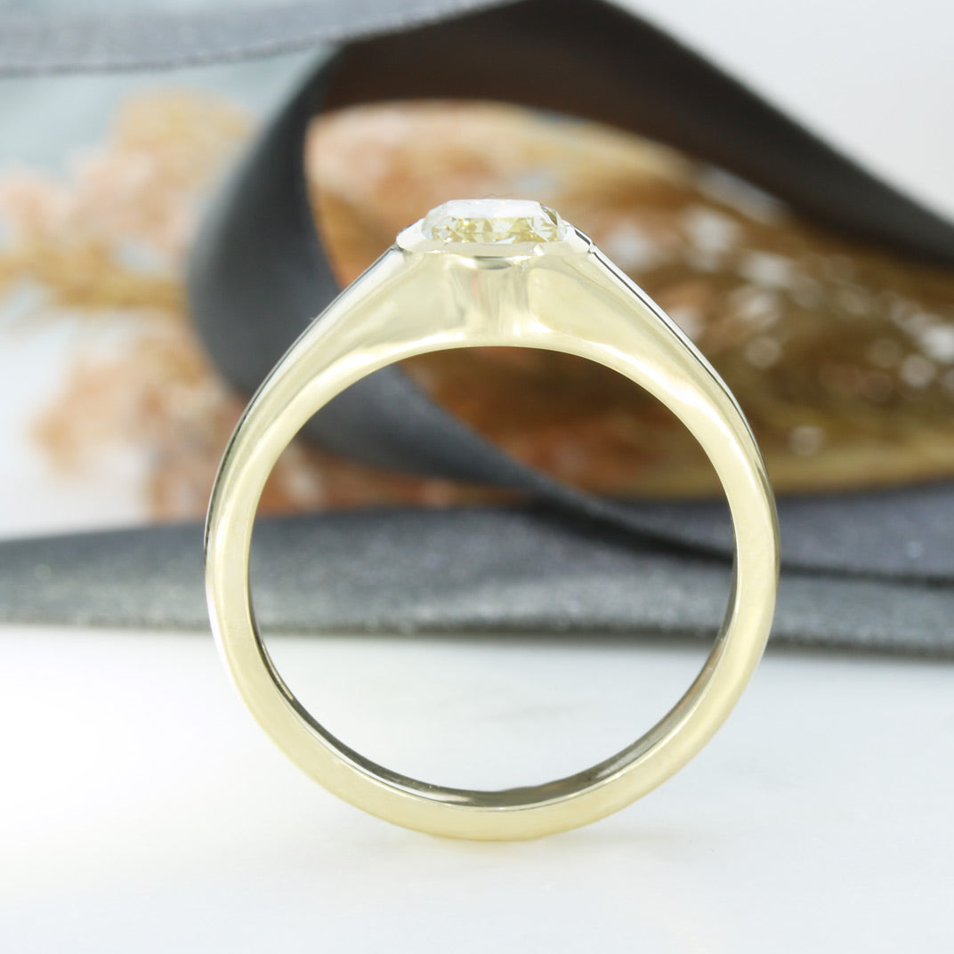 9ct Gold Certified Cushion Cut Fancy Yellow Lab Grown Diamond Solitaire 1.54ct VVS2