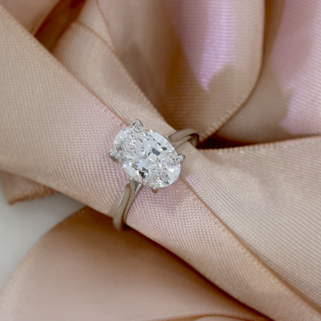 Platinum Certified Oval Brilliant Cut Lab Grown Diamond Solitaire Ring 3.00ct D VS2