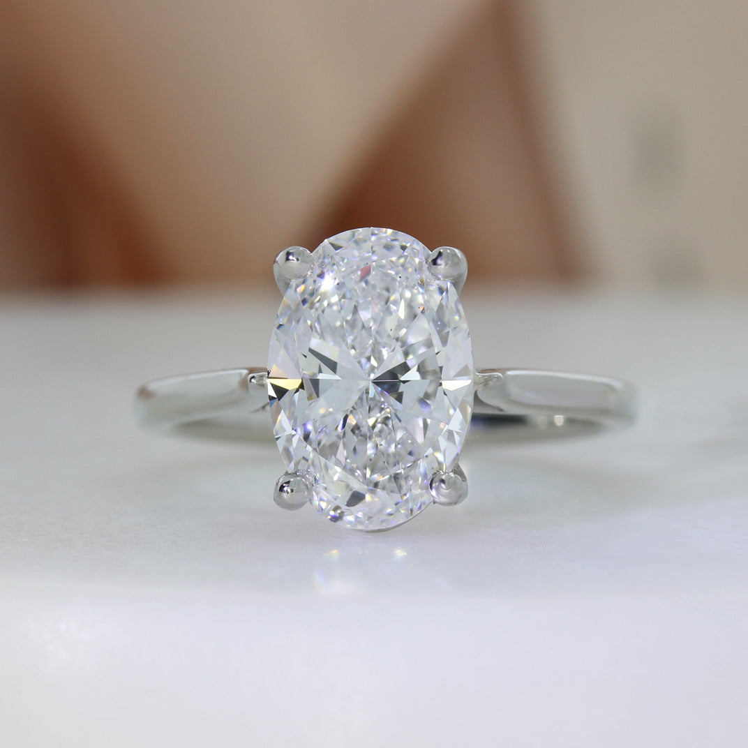 Platinum Certified Oval Brilliant Cut Lab Grown Diamond Solitaire Ring 3.00ct D VS2