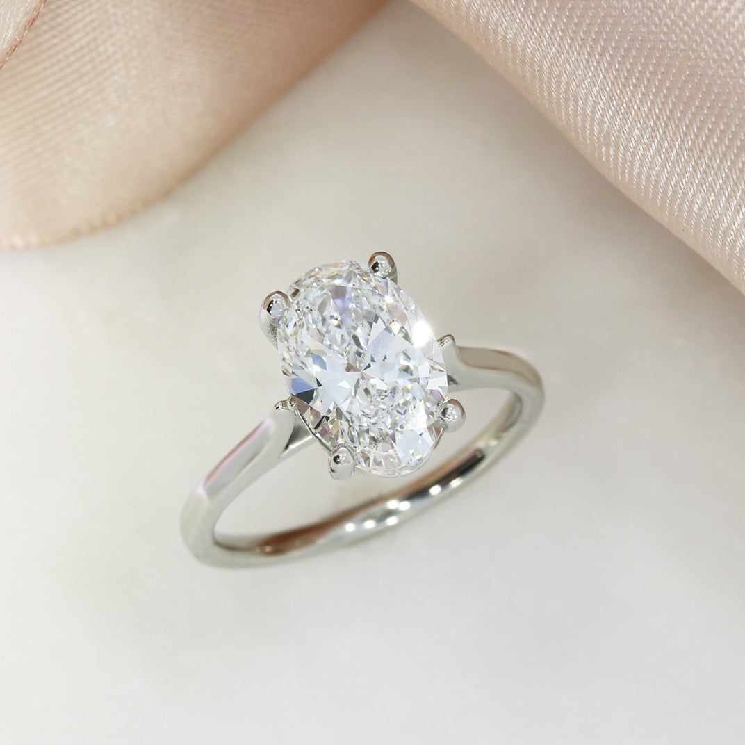 Platinum Certified Oval Brilliant Cut Lab Grown Diamond Solitaire Ring 3.00ct D VS2