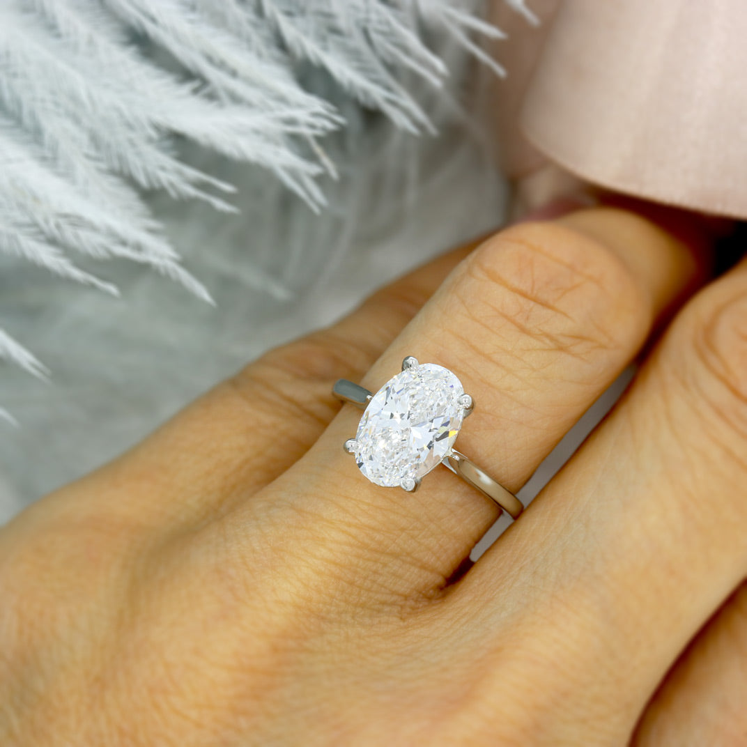 Platinum Certified Oval Brilliant Cut Lab Grown Diamond Solitaire Ring 3.00ct D VS2
