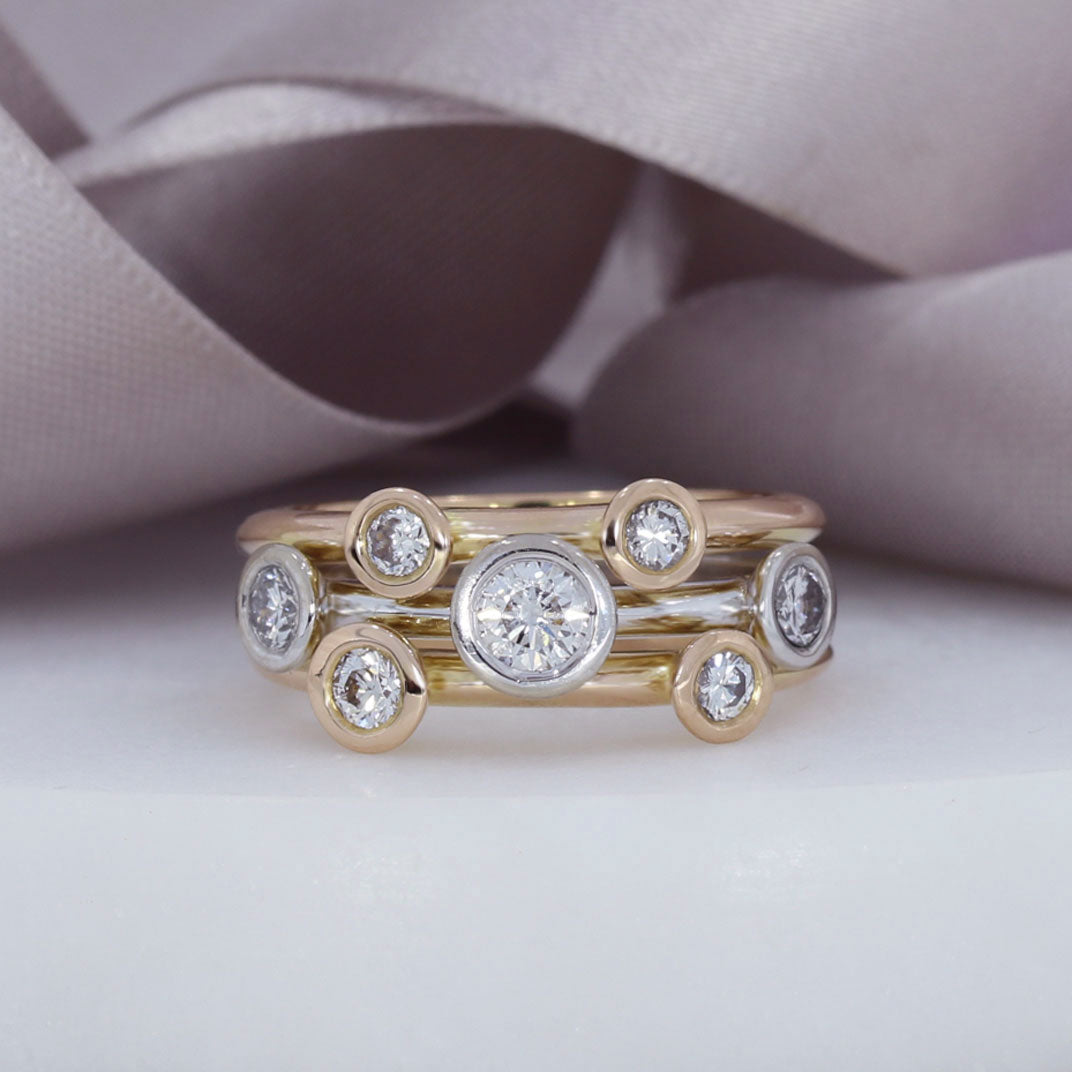 18ct Rose and White Gold Diamond Bubble Ring 0.83ct