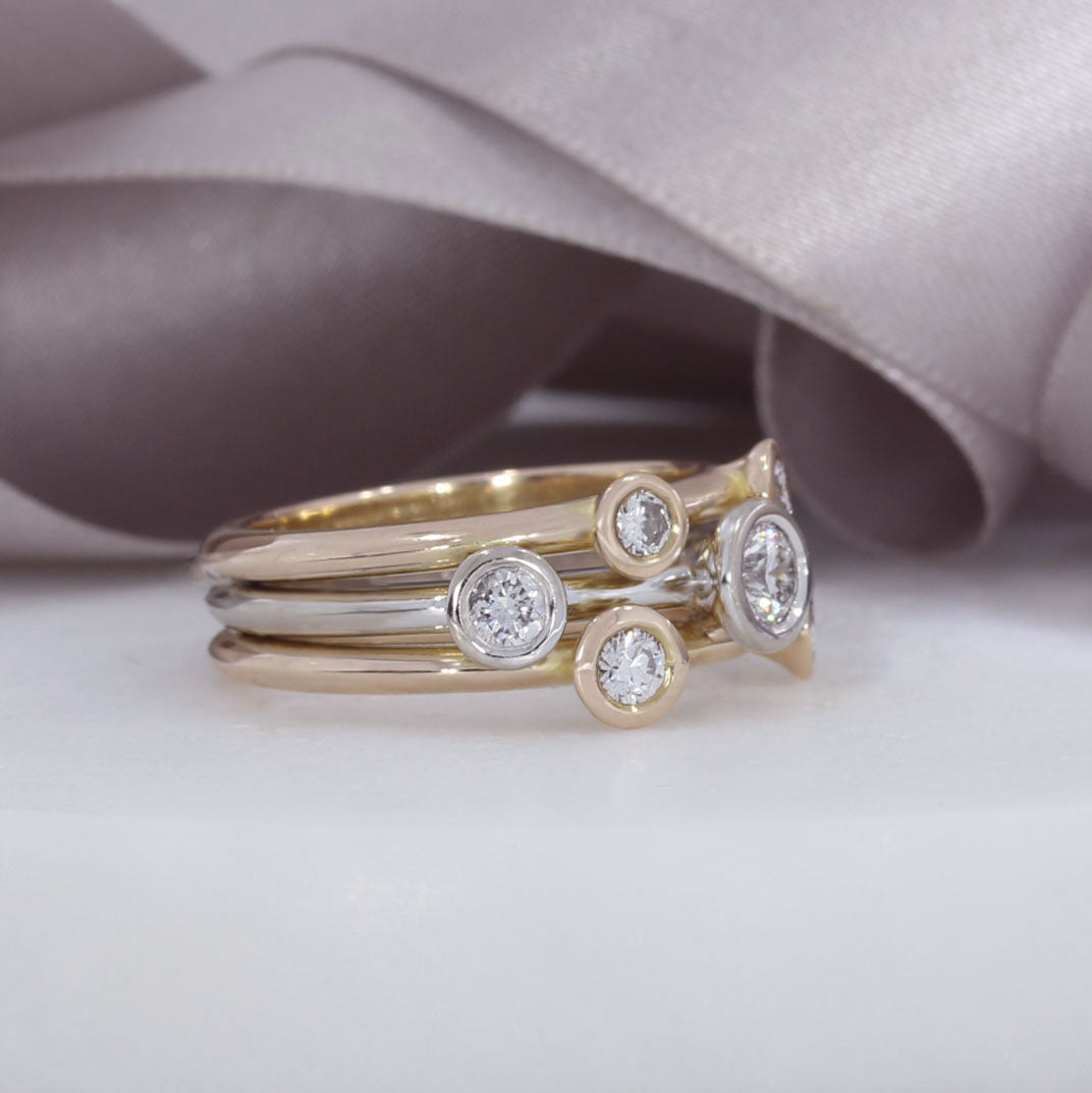 18ct Rose and White Gold Diamond Bubble Ring 0.83ct