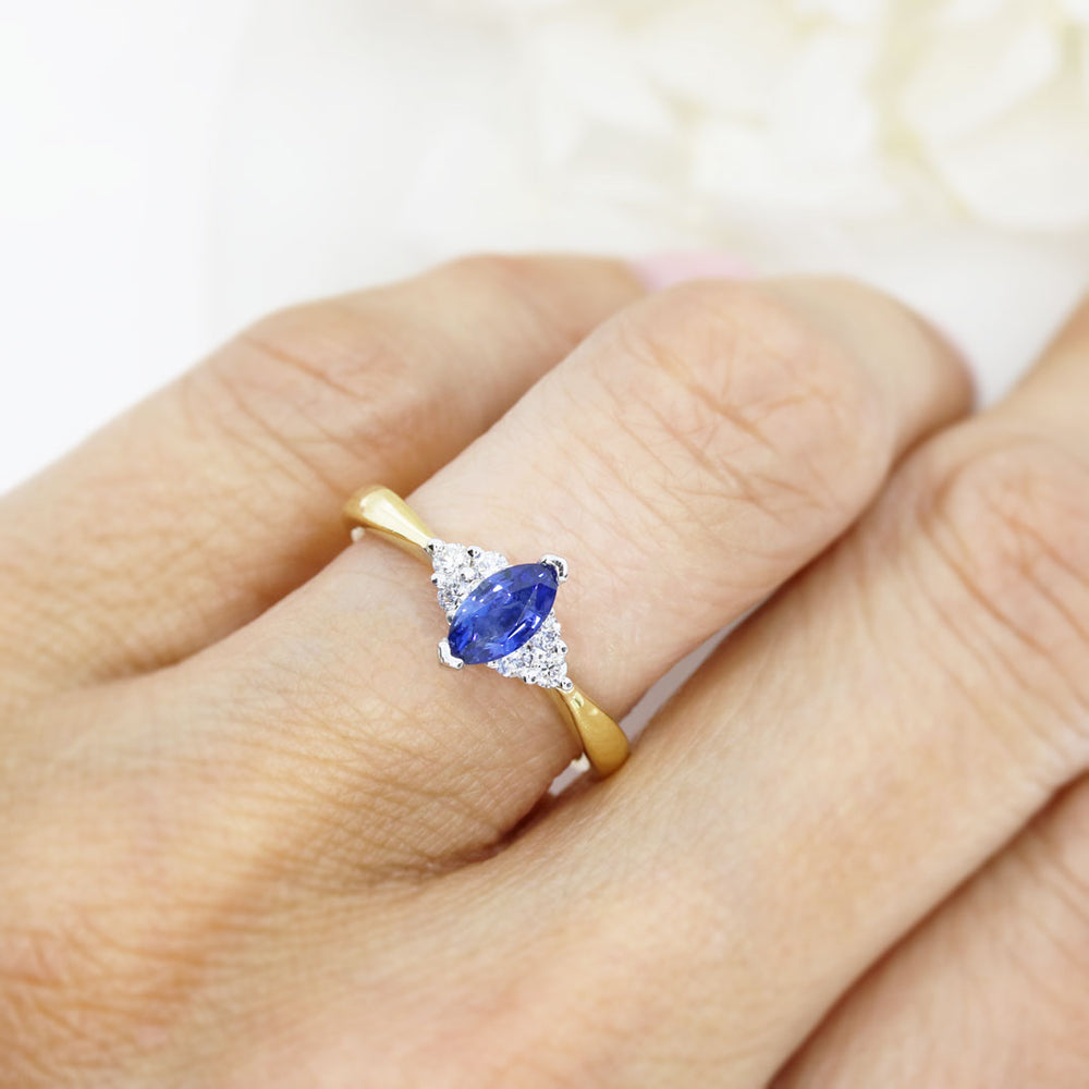18ct Yellow Gold Marquise Sapphire & Diamond Ring