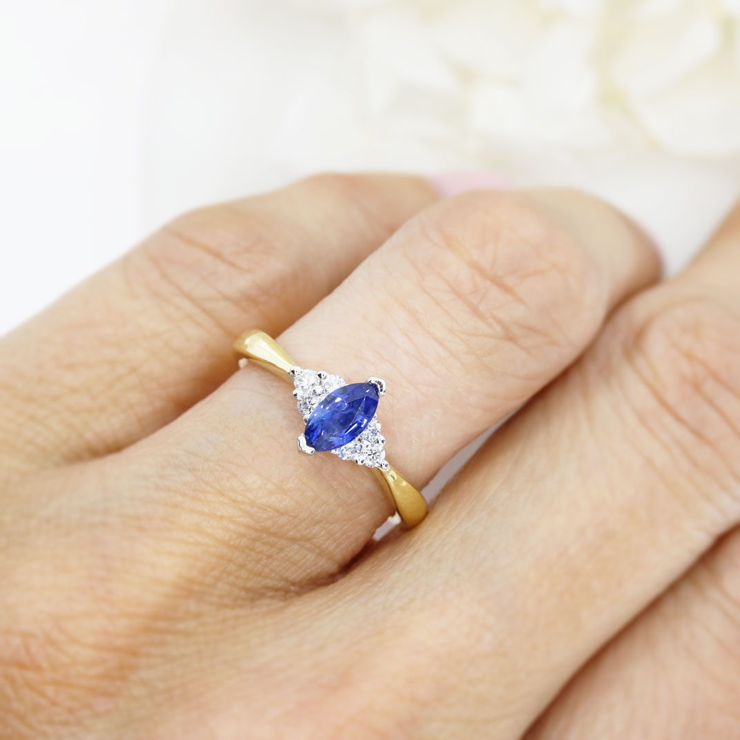 18ct Yellow Gold Marquise Sapphire & Diamond Ring