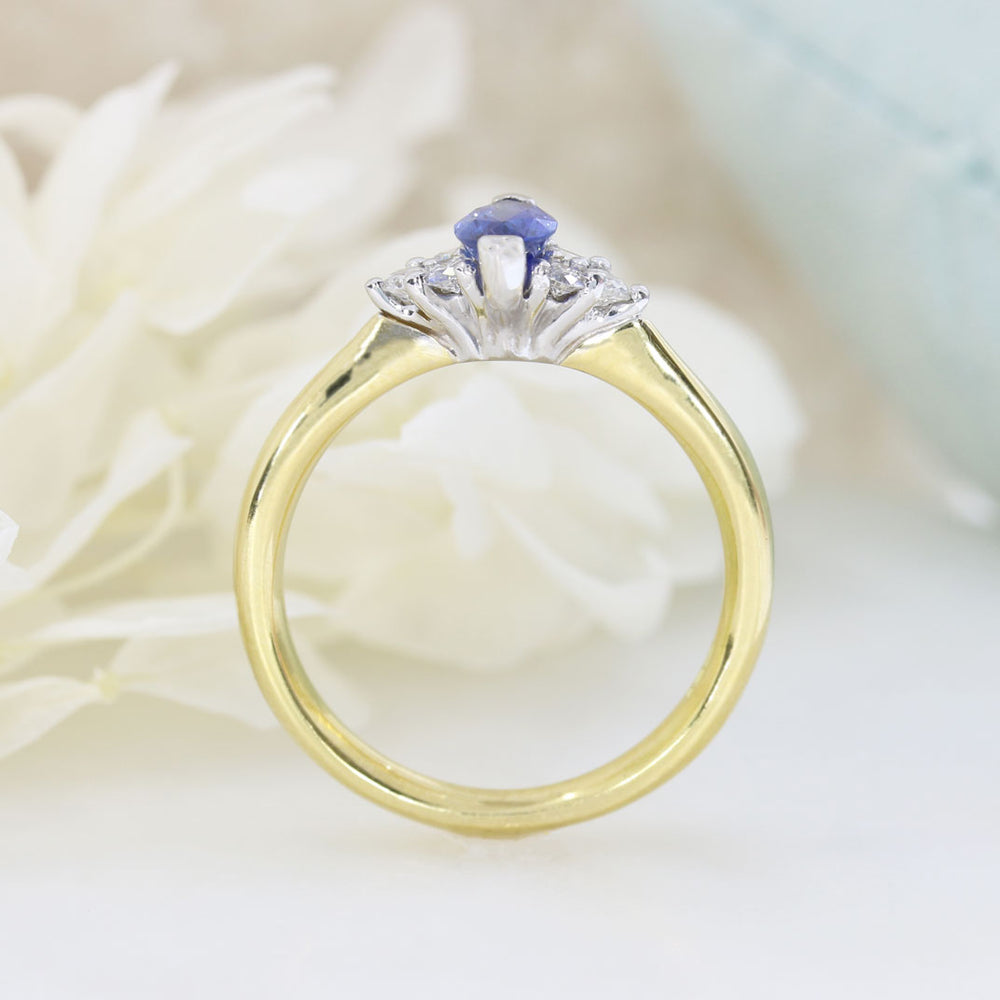 18ct Yellow Gold Marquise Sapphire & Diamond Ring