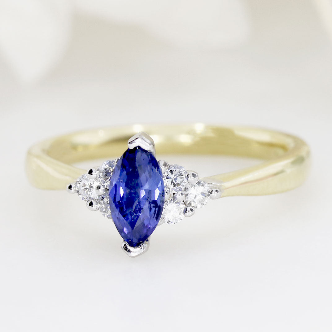 18ct Yellow Gold Marquise Sapphire & Diamond Ring