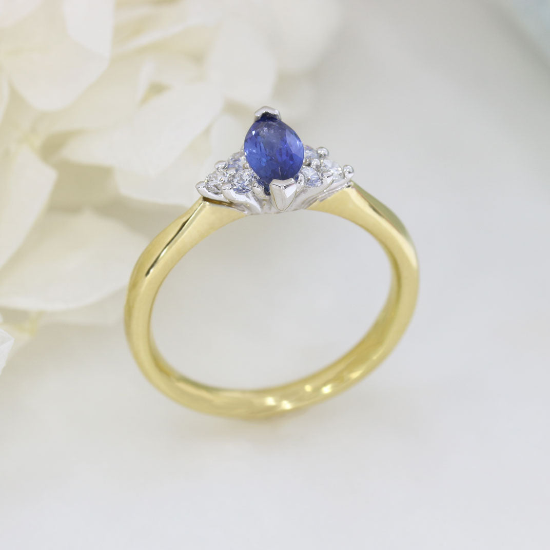 18ct Yellow Gold Marquise Sapphire & Diamond Ring