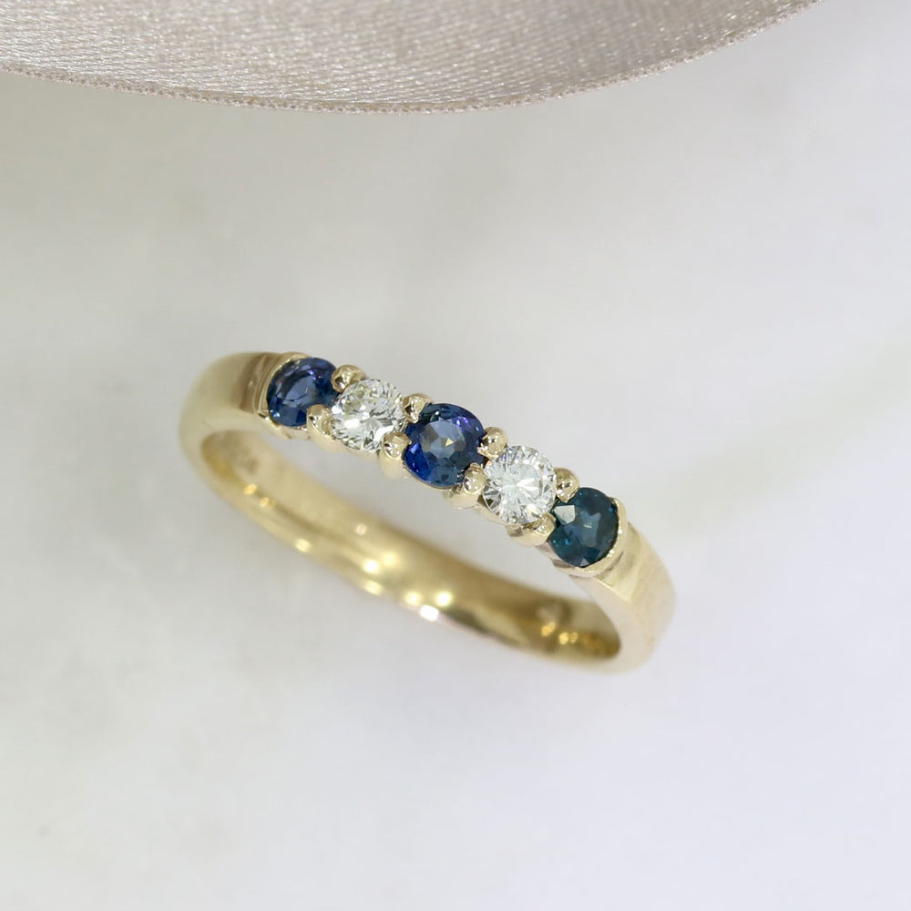 9ct Yellow Gold Sapphire & Diamond 5 Stone Ring