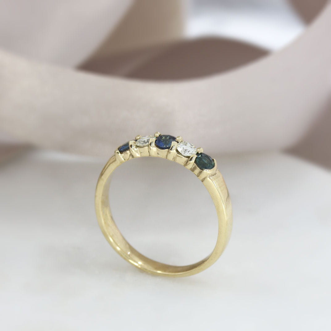 9ct Yellow Gold Sapphire & Diamond 5 Stone Ring
