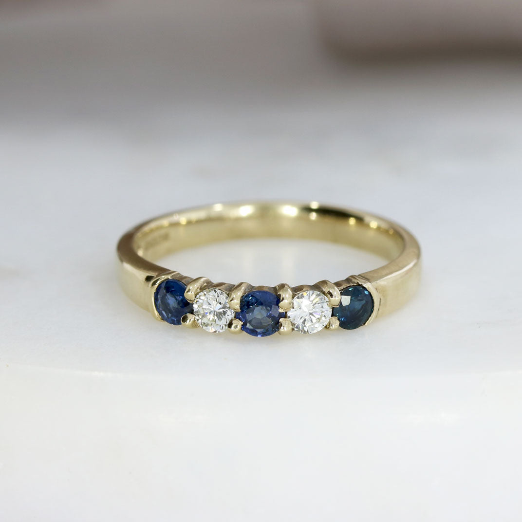 9ct Yellow Gold Sapphire & Diamond 5 Stone Ring