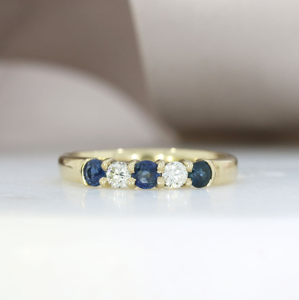 9ct Yellow Gold Sapphire & Diamond 5 Stone Ring