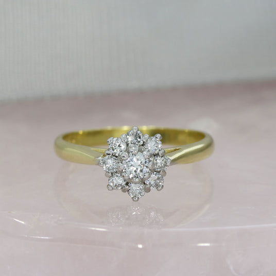 Pre Owned 18ct Yellow Gold Diamond Flower Cluster Ring Approx 0.40ct