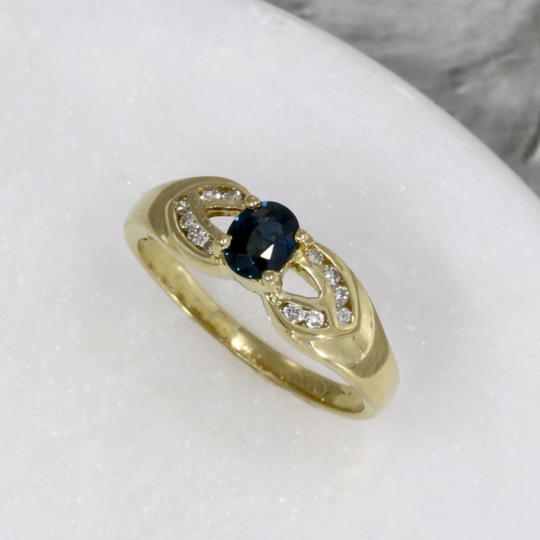 Pre Owned 18ct Gold Oval Sapphire Ring & Diamond Ring