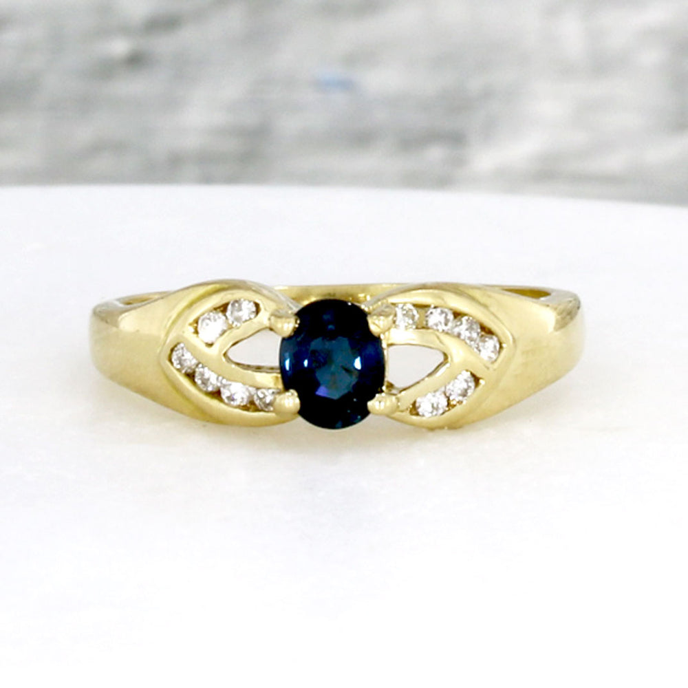 Pre Owned 18ct Gold Oval Sapphire Ring & Diamond Ring