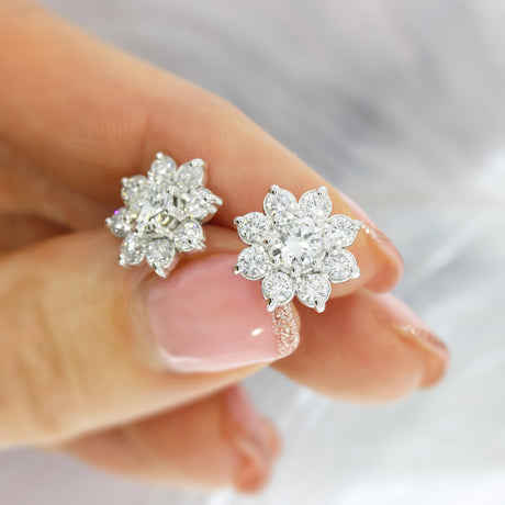 Pre Owned 18ct White Gold Flower Cluster Diamond Stud Earrings 2.74ct.
