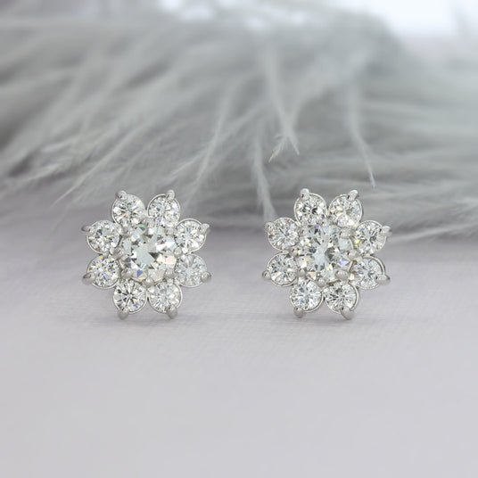 Pre Owned 18ct White Gold Flower Cluster Diamond Stud Earrings 2.74ct.