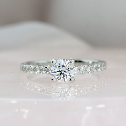 Pre Owned GIA Certified Platinum Diamond Solitaire Ring With Diamond Shoulders 0.65ct