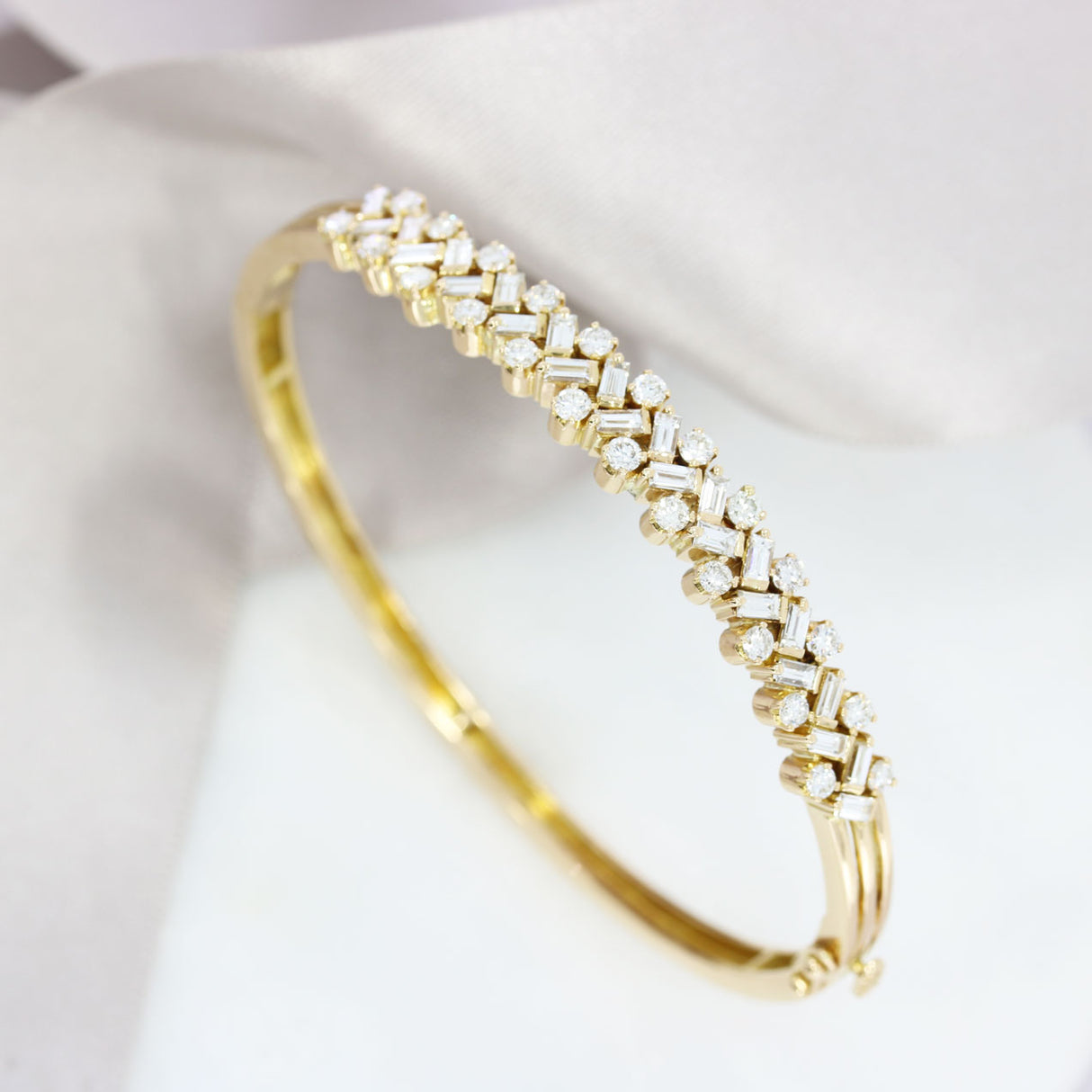 Pre Owned 18ct Rose Gold Fancy Diamond Bangle 2.00ct