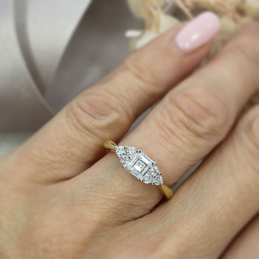 Pre Owned 18ct Gold & Platinum Asher Cut & Round Diamond Cluster Ring  1.16ct