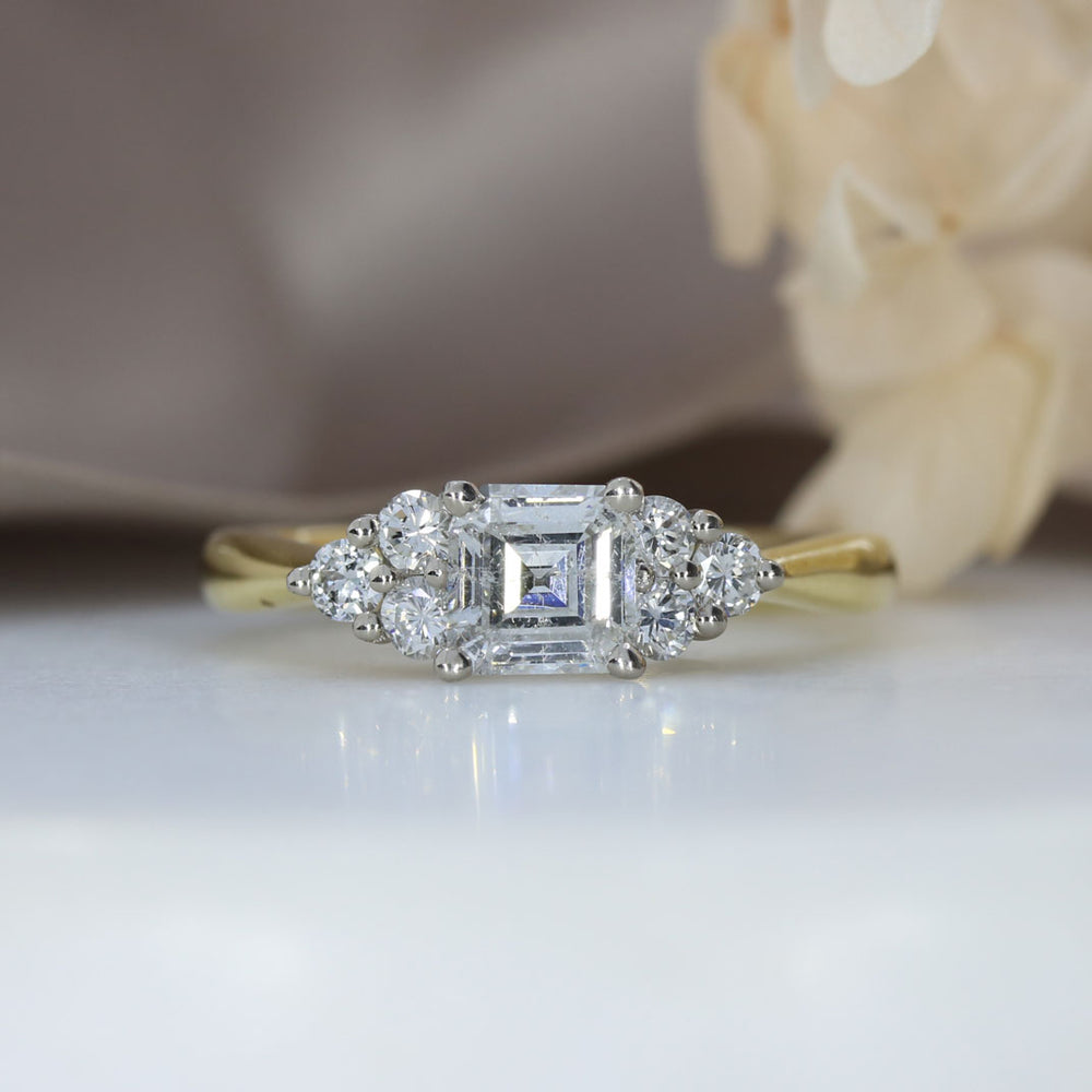 Pre Owned 18ct Gold & Platinum Asher Cut & Round Diamond Cluster Ring  1.16ct