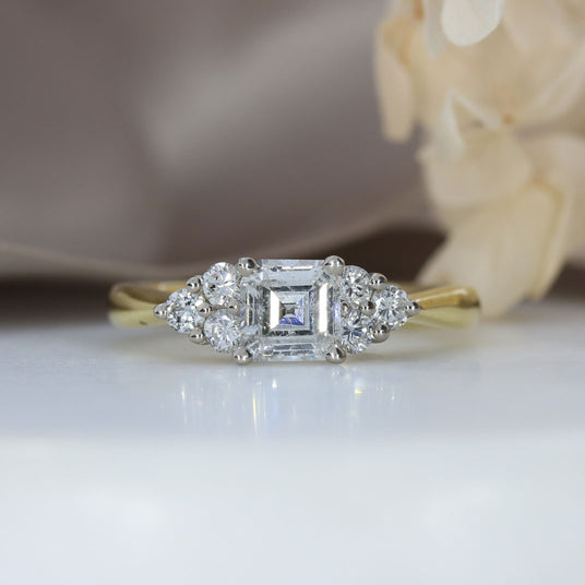 Pre Owned 18ct Gold & Platinum Asher Cut & Round Diamond Cluster Ring 1.16ct
