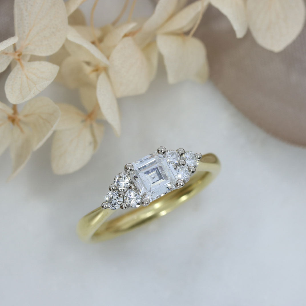 Pre Owned 18ct Gold & Platinum Asher Cut & Round Diamond Cluster Ring  1.16ct
