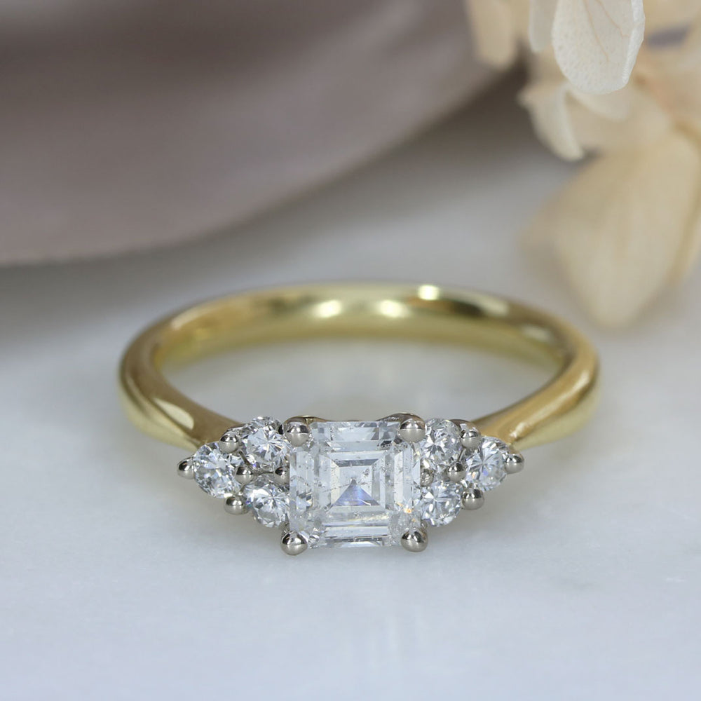 Pre Owned 18ct Gold & Platinum Asher Cut & Round Diamond Cluster Ring  1.16ct