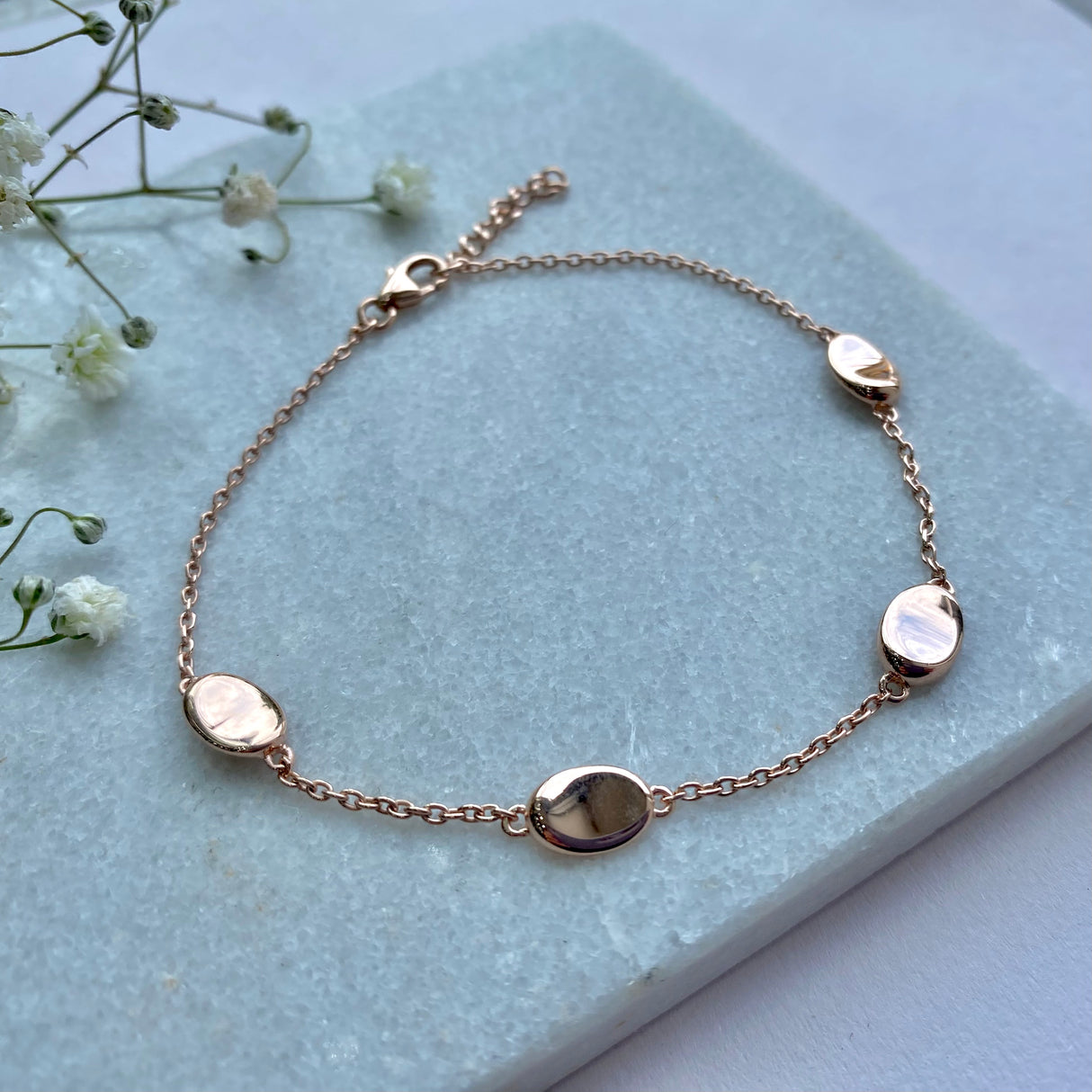 Rose Polished Oval Pebble Bracelet