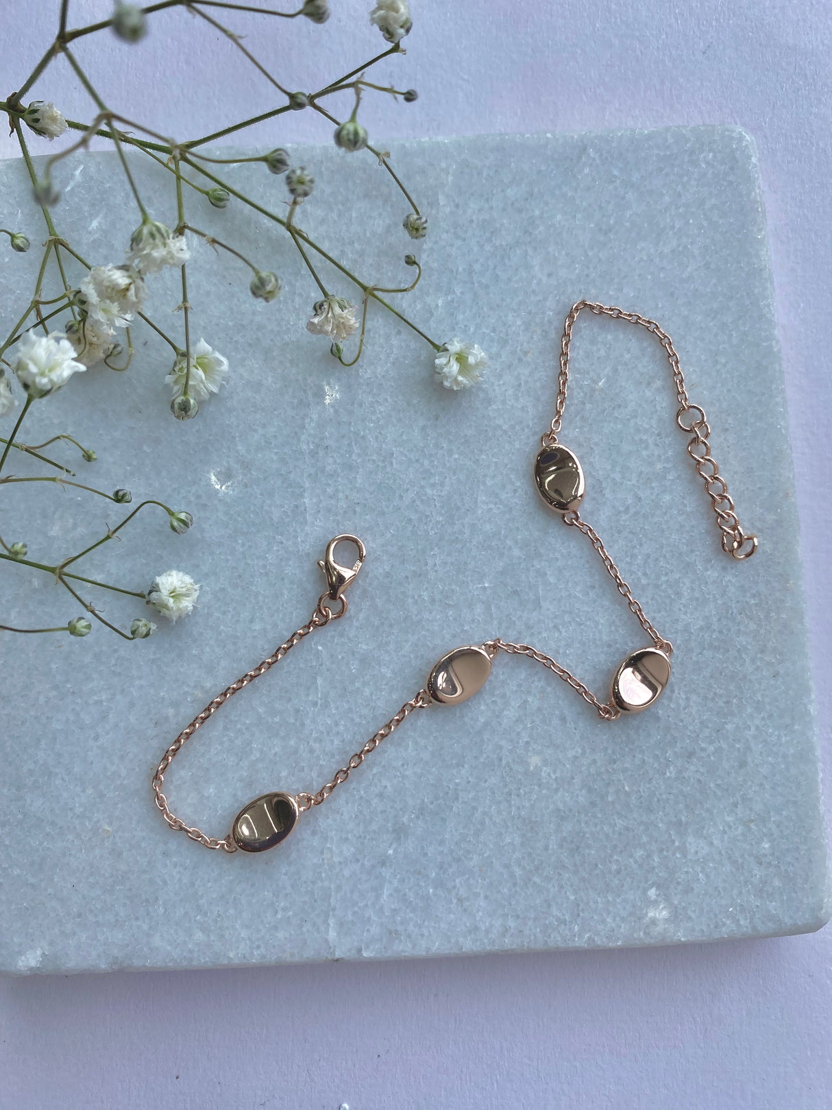 Rose Polished Oval Pebble Bracelet