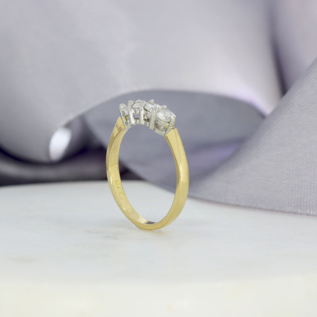 18ct Gold & Platinum 4 Stone Diamond Ring 0.61ct