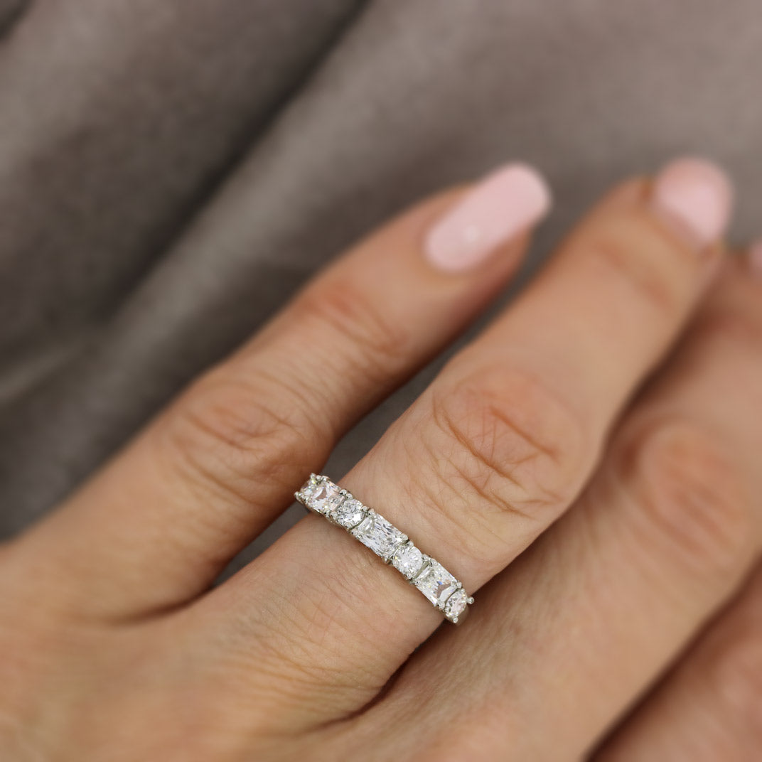 Platinum Emerald Cut & Brilliant Cut Diamond Eternity Ring