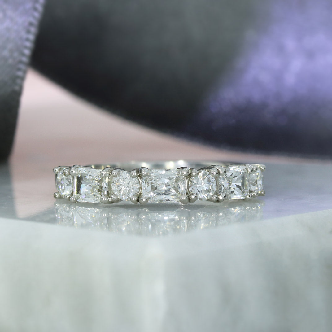 Platinum Emerald Cut & Brilliant Cut Diamond Eternity Ring