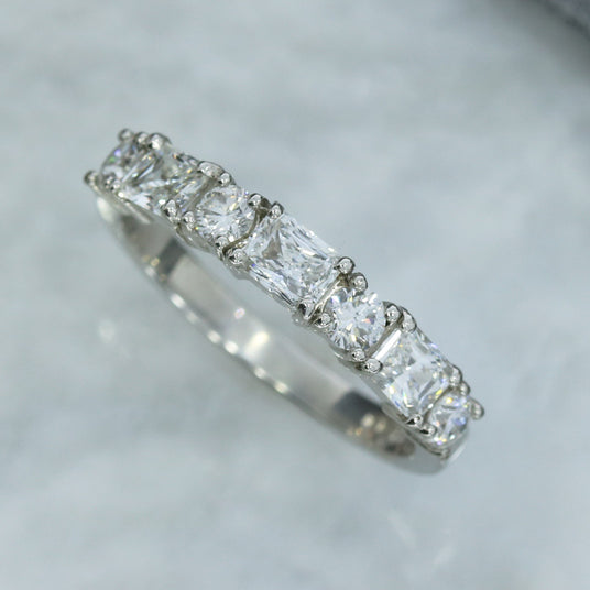 Platinum Emerald Cut & Brilliant Cut Diamond Eternity Ring