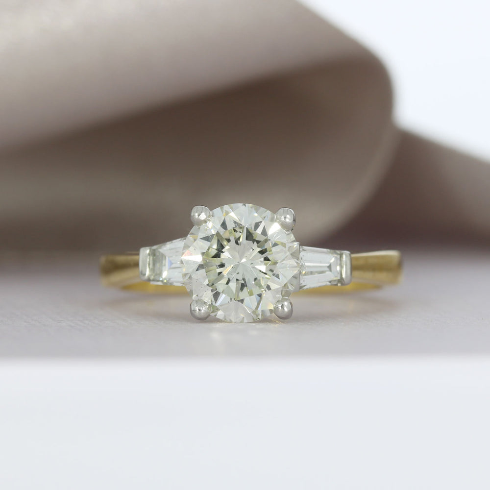 18ct Yellow & White Gold Diamond Solitaire Ring with Tapered Baguette Shoulders 1.85ct
